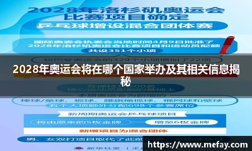2028年奥运会将在哪个国家举办及其相关信息揭秘